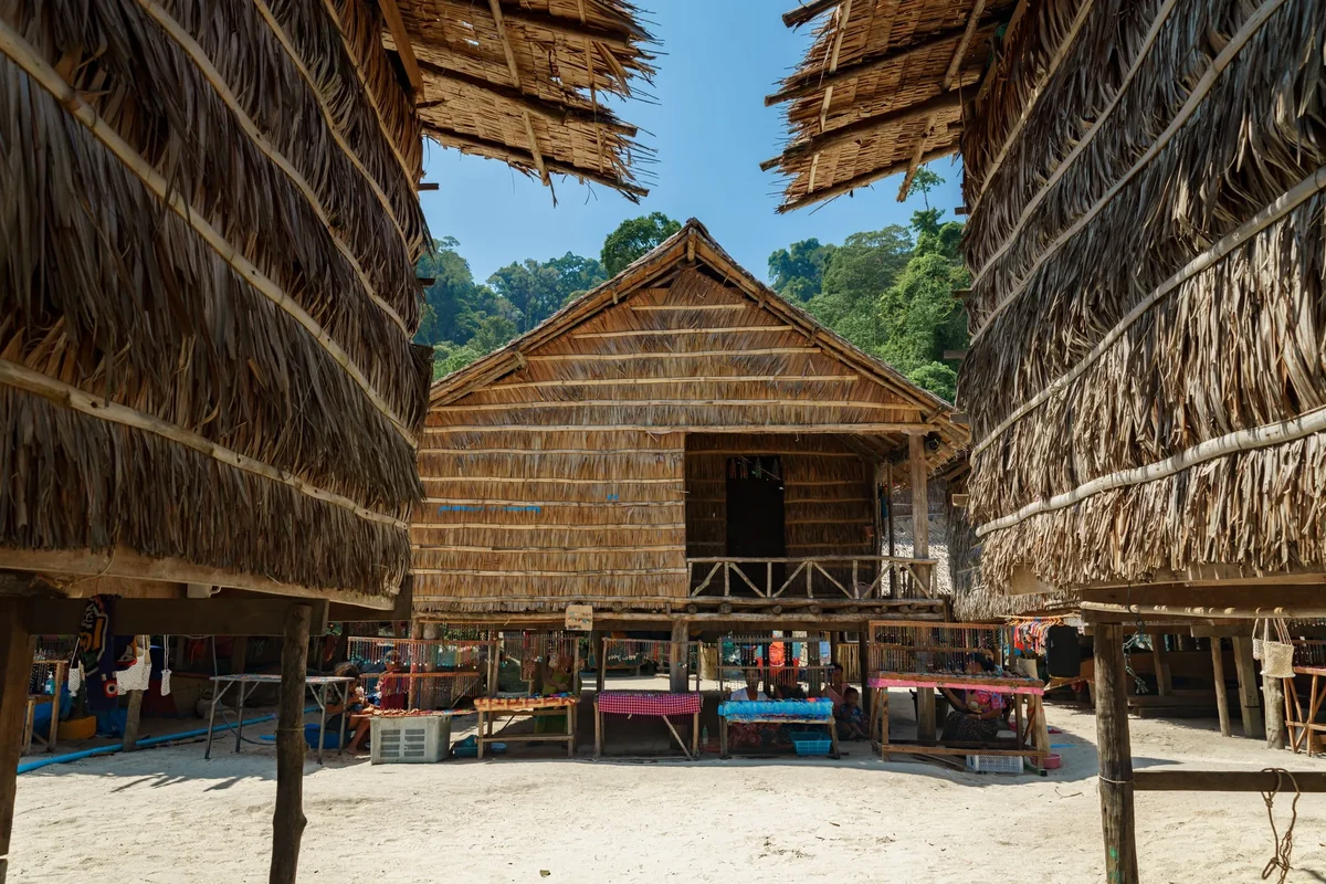 Traditional houses and crafts in the Moken village