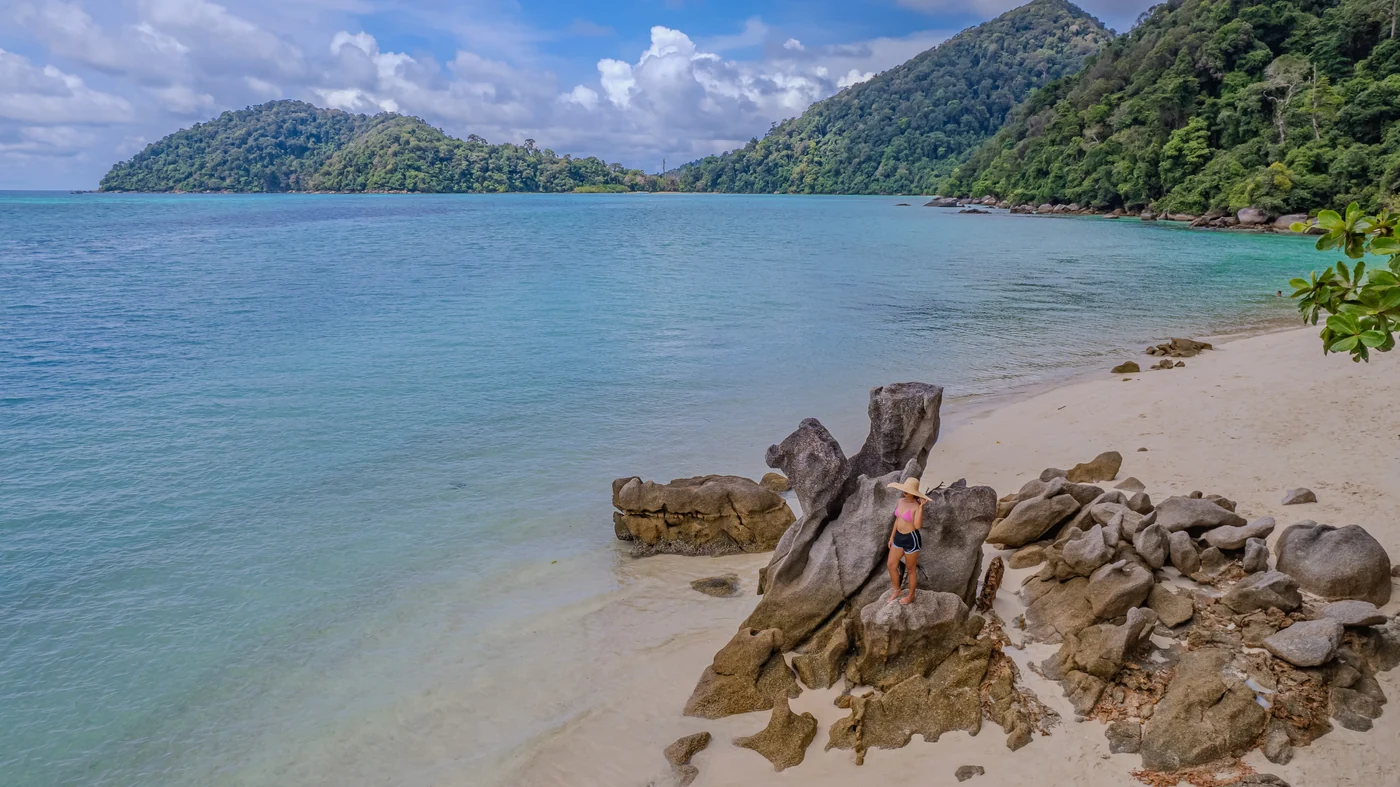 Forested island and turquoise bay in Mu Ko Surin National Park