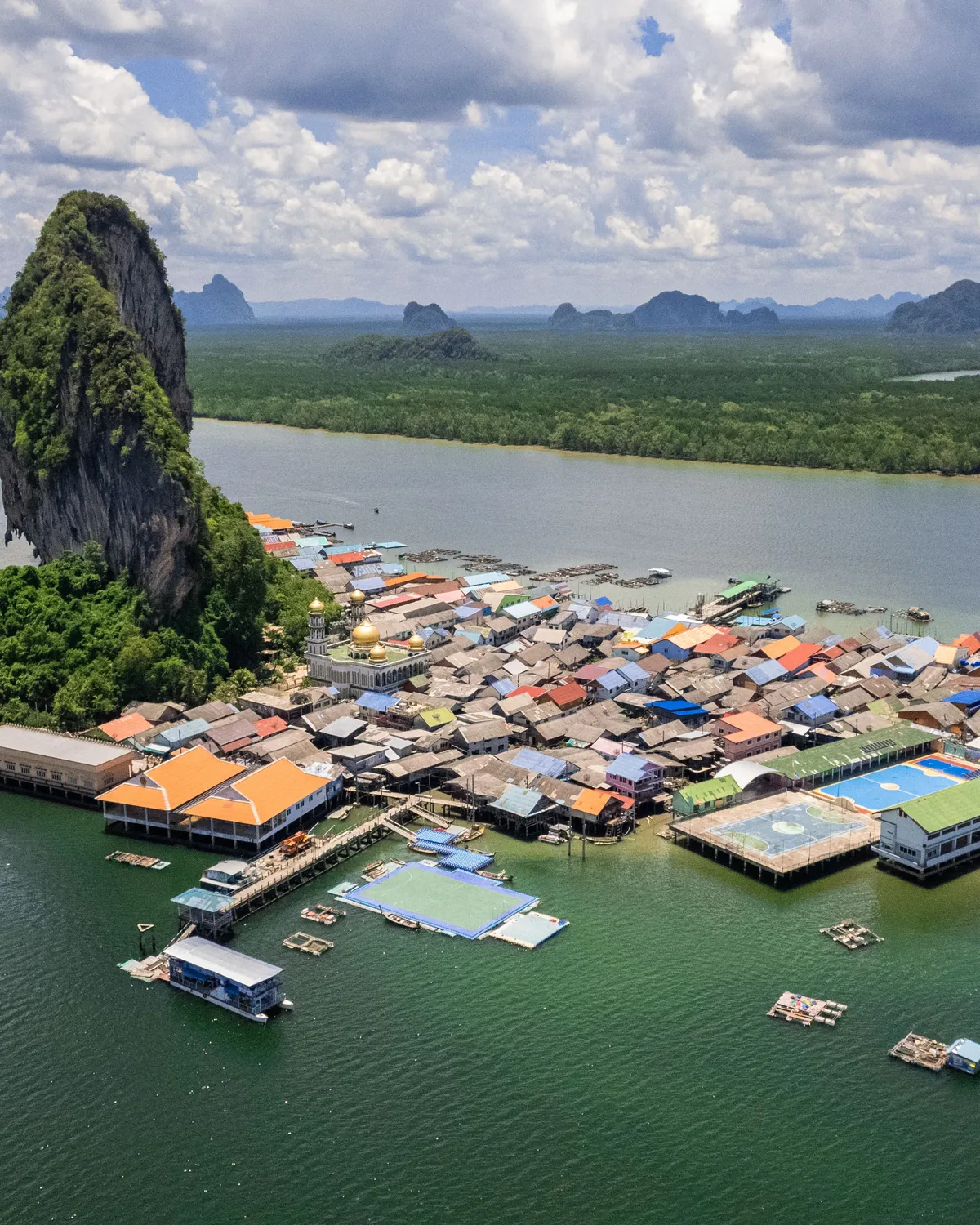Panyee floating village surrounded by limestone islands